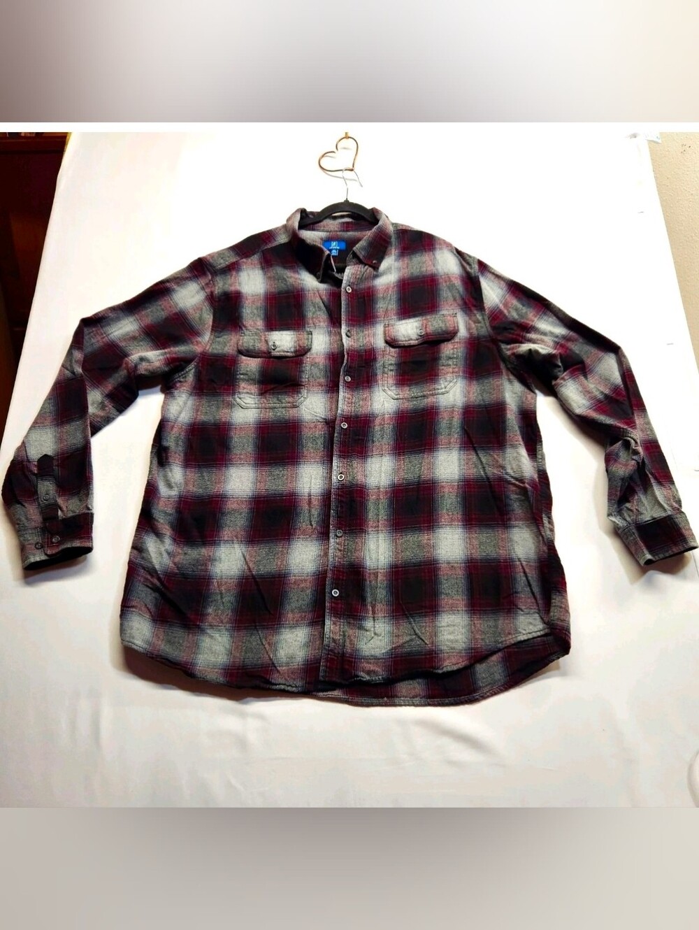 ⭐️George Flannel Shirt Men 3XLT Big Tall Burgundy Shadow Plaid Cotton Button Up